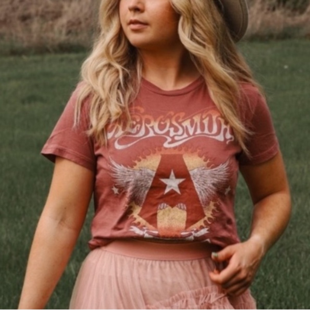Boho Vintage Rocker T-Shirt Aerosmith Band Tee Western Cowgirl Top